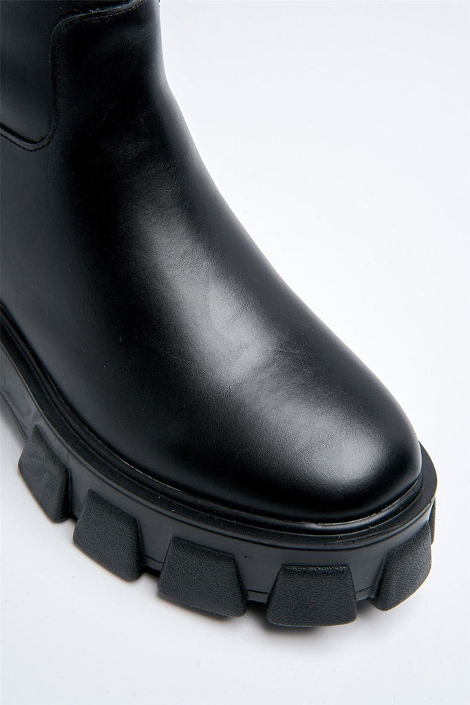 Nicole Chunky Sole Calf Boot in Black Boots Miss Diva 