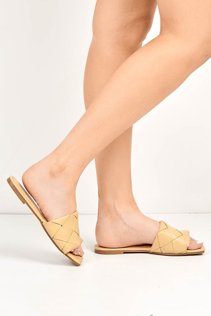 Frisee Plaited Band Square-toe Sliders in Nude Flats Miss Diva 