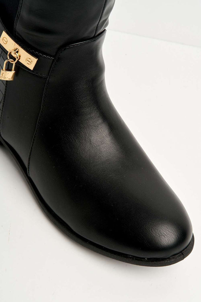 Daphine Knee High Lock Detail Boot in Black Matt Boots Miss Diva 