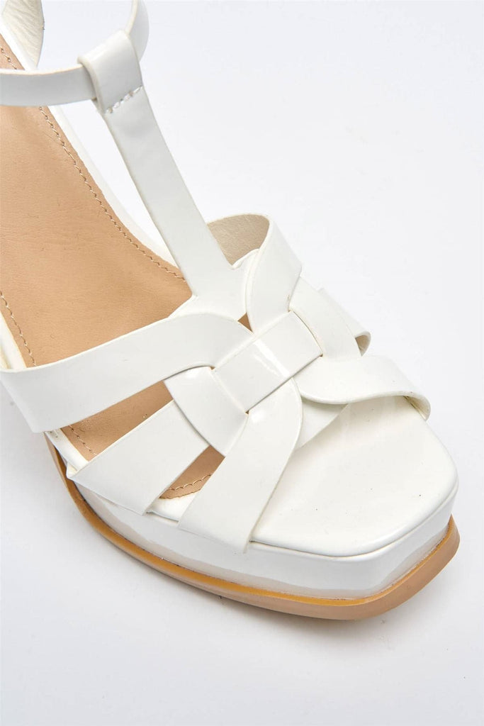 Tani High Platform T-Bar Sandals in White Patent Heels Miss Diva 