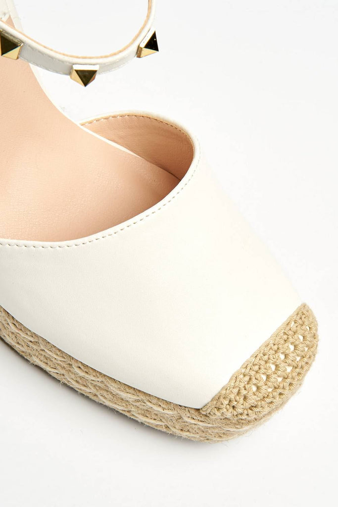 Alala Round Toe Studded Anklestrap Espadrille Wedge in White Heels Miss Diva 