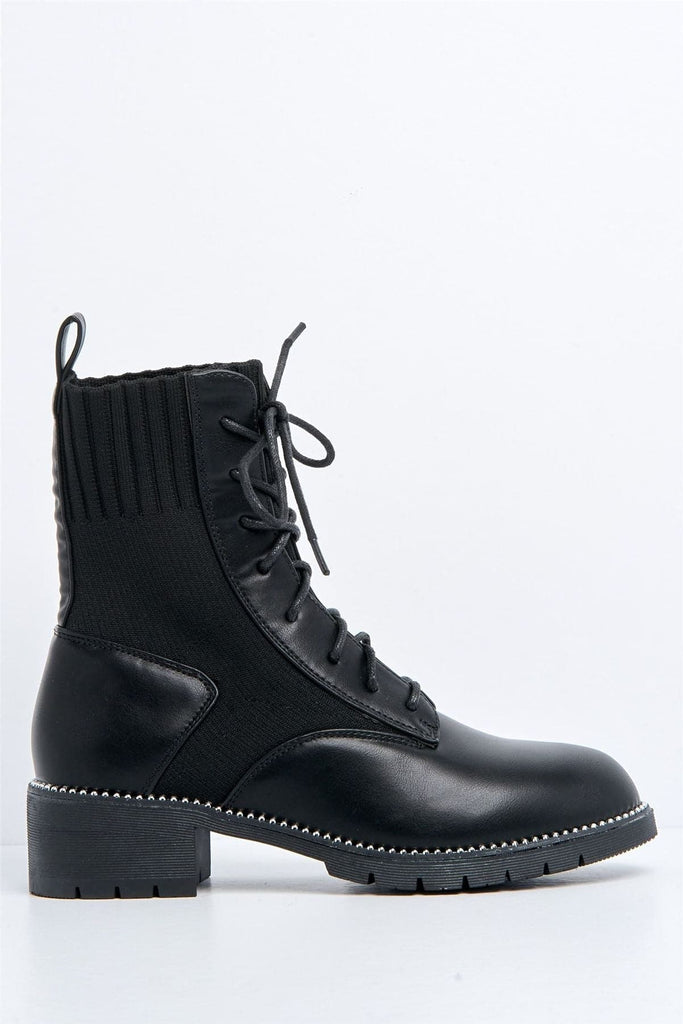 Amy Lace-up Ankle Boots with Stretch Panel in Black Boots Miss Diva 