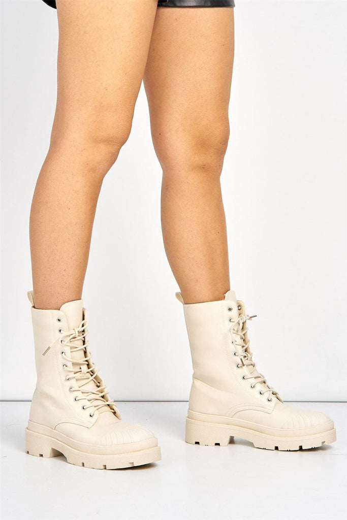 Adena Rubber Tip Lace-up Boot in Beige Boots Miss Diva 
