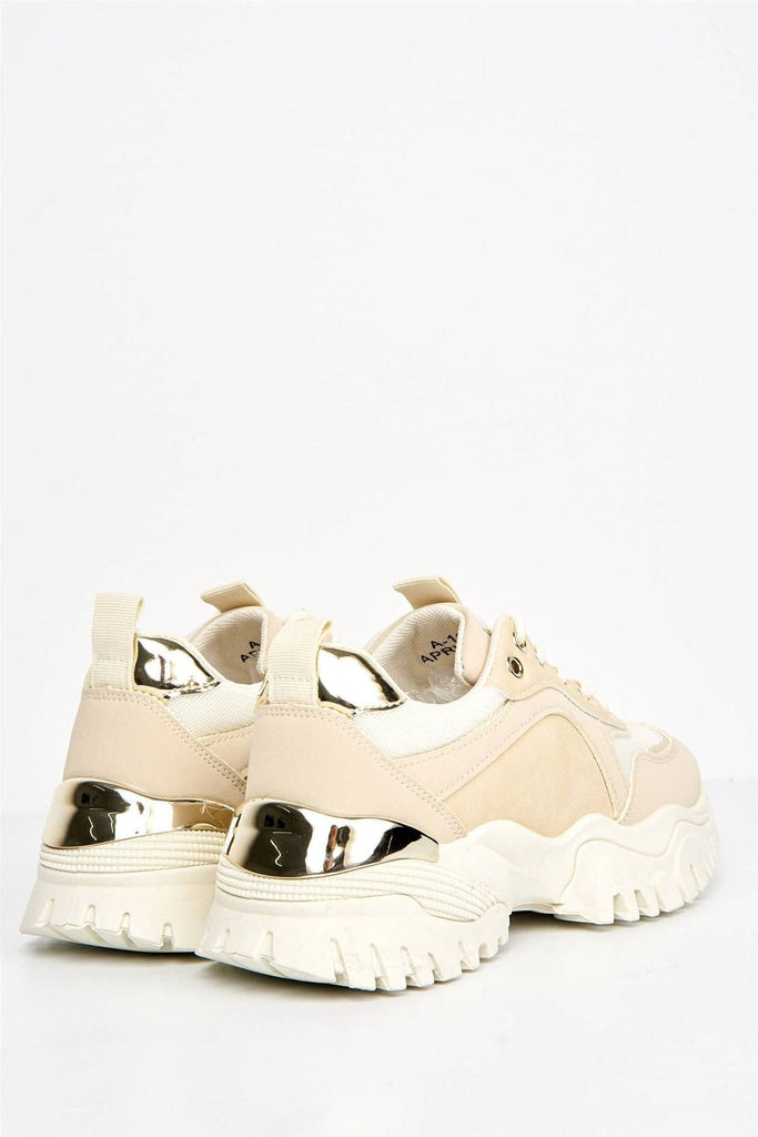 Volos Chunky Sole Gold Trim Trainer in Beige Trainers Miss Diva 