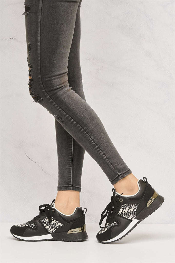 Mi Amor D-Logo Lace Up Trainer in Black Trainers Miss Diva 