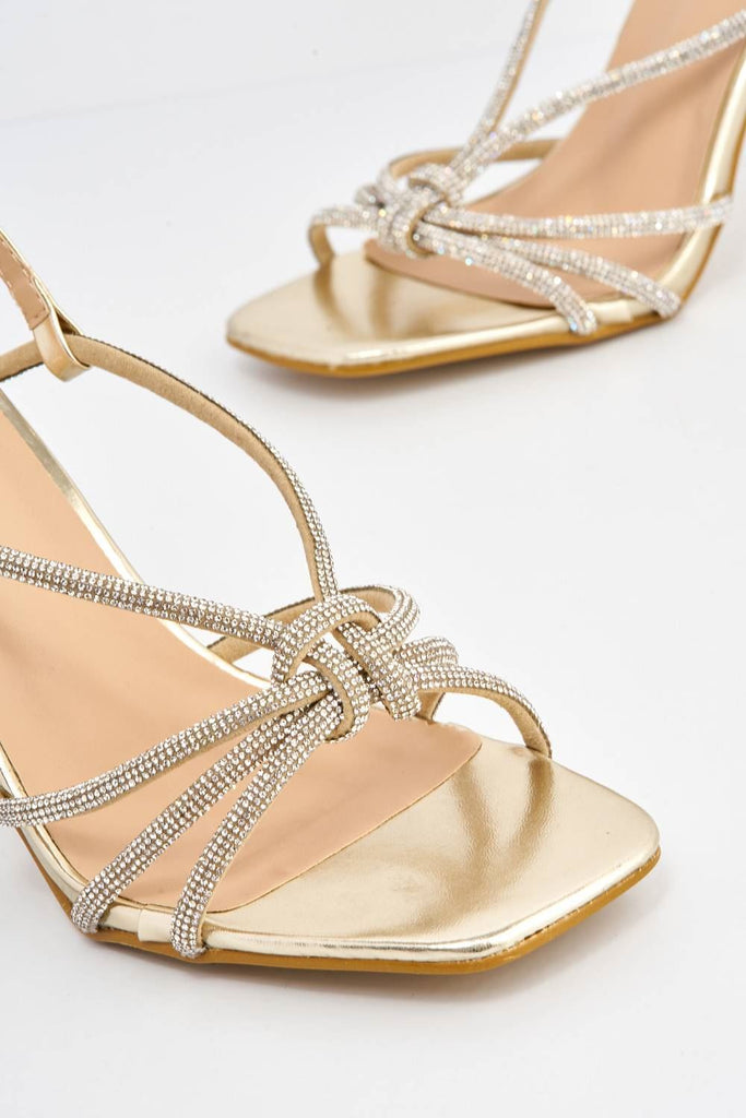 Elliana Diamante Embellished Heeled Sandals in Gold Heels Miss Diva 