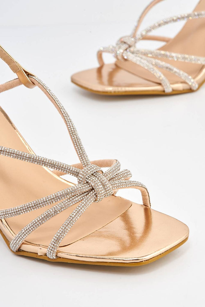 Elliana Diamante Embellished Heeled Sandals in Champagne Heels Miss Diva 