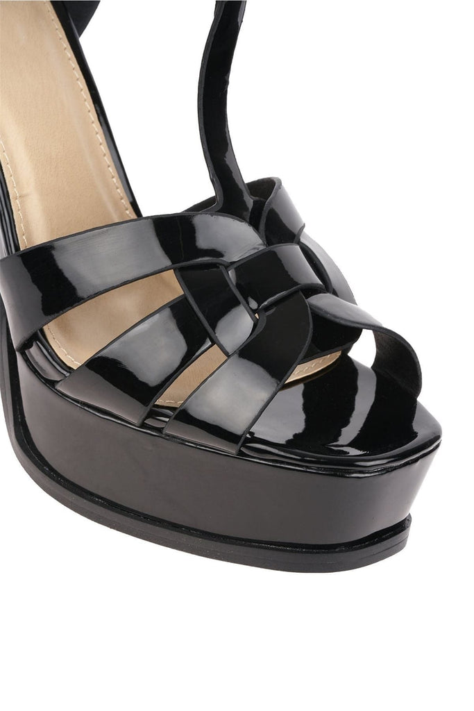 Tani High Platform T-Bar Sandals in Black Patent Heels Miss Diva 