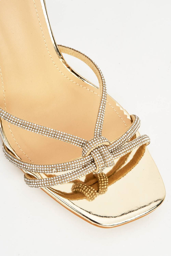 Rama Diamante Embellished Lace-up Heels with Knot Detail in Gold Heels Miss Diva 