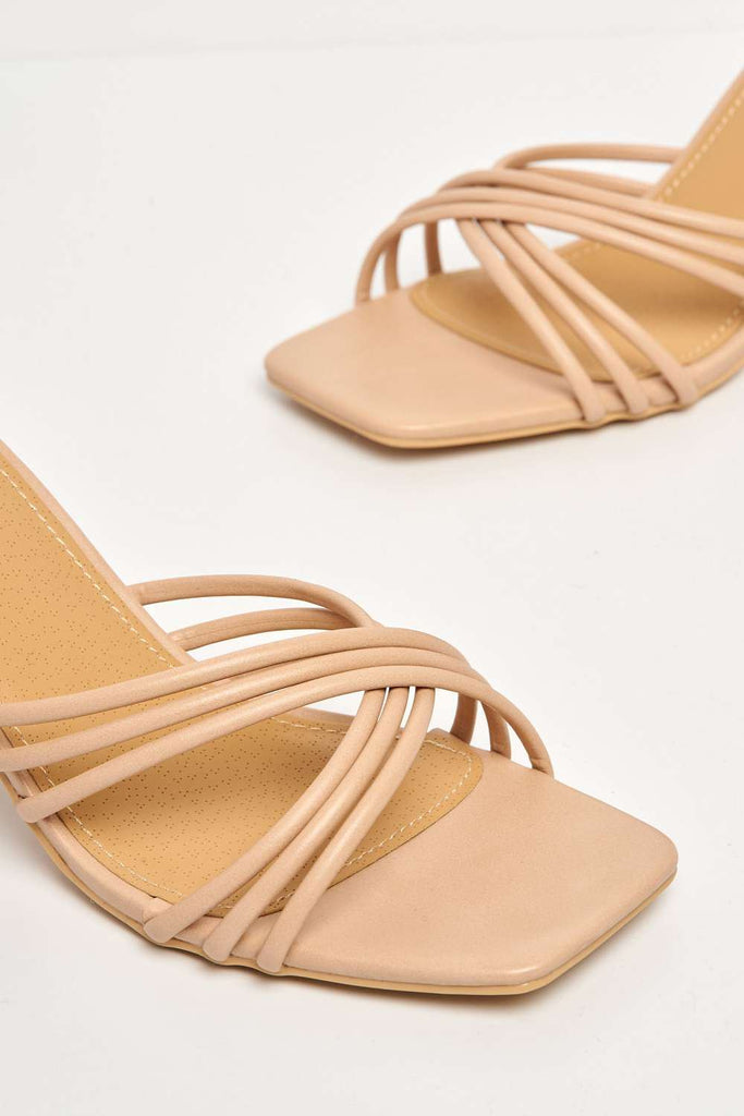 Keylani Crossover Strappy Lace Up Block Heel Sandal in Nude Heels Miss Diva 
