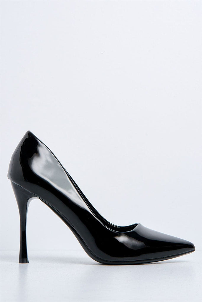 Gina Spool Heel Court Shoes in Black Patent Heels Miss Diva 