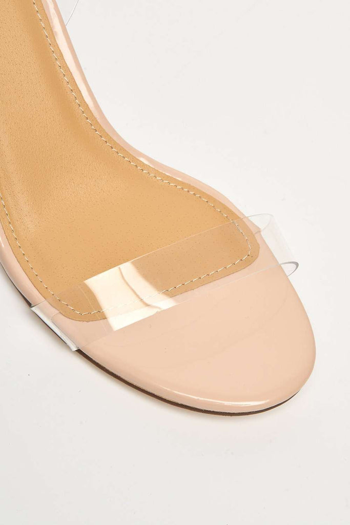 Acacia Perspex Band & Anklestrap Block Heel Sandal in Nude Patent Heels Miss Diva 