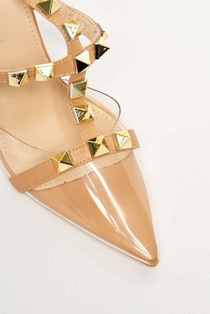 Giovanni Perspex Studded Strappy Court Shoe Sandal in Beige Heels Miss Diva 