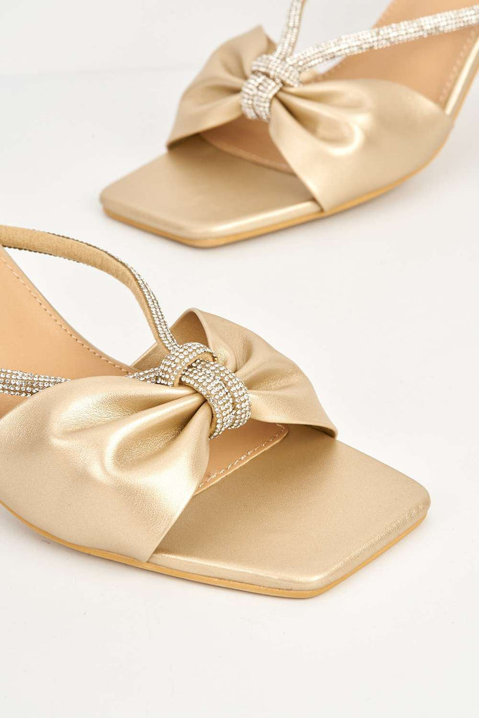 Papillio Diamante Embellished Bow Mules with Perspex Heel in Gold Heels Miss Diva 