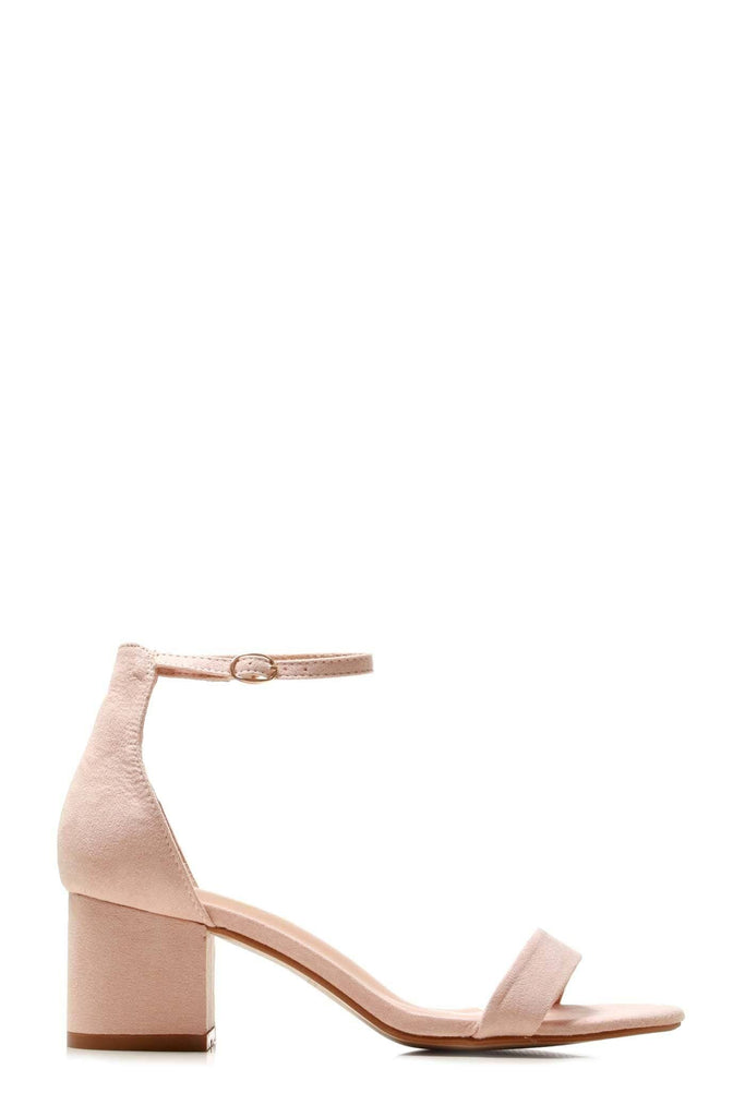 Karley Barely There Ankle Strap Block Heel Sandal in Nude Suede Heels Miss Diva NUDE SUEDETTE 3 