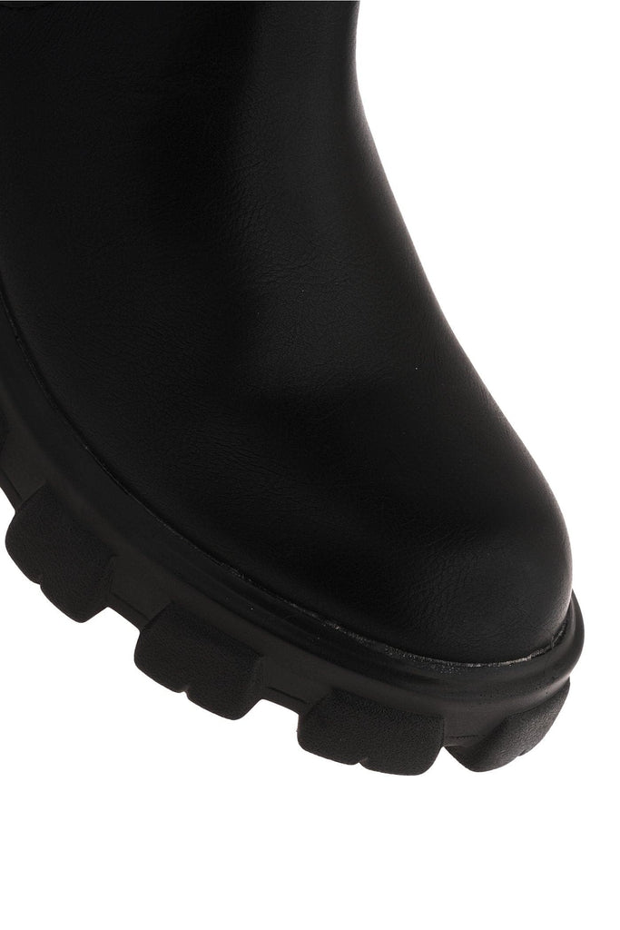 Merry Elastic Panel Slip On Calf Boot in Black Matt Boots Miss Diva 