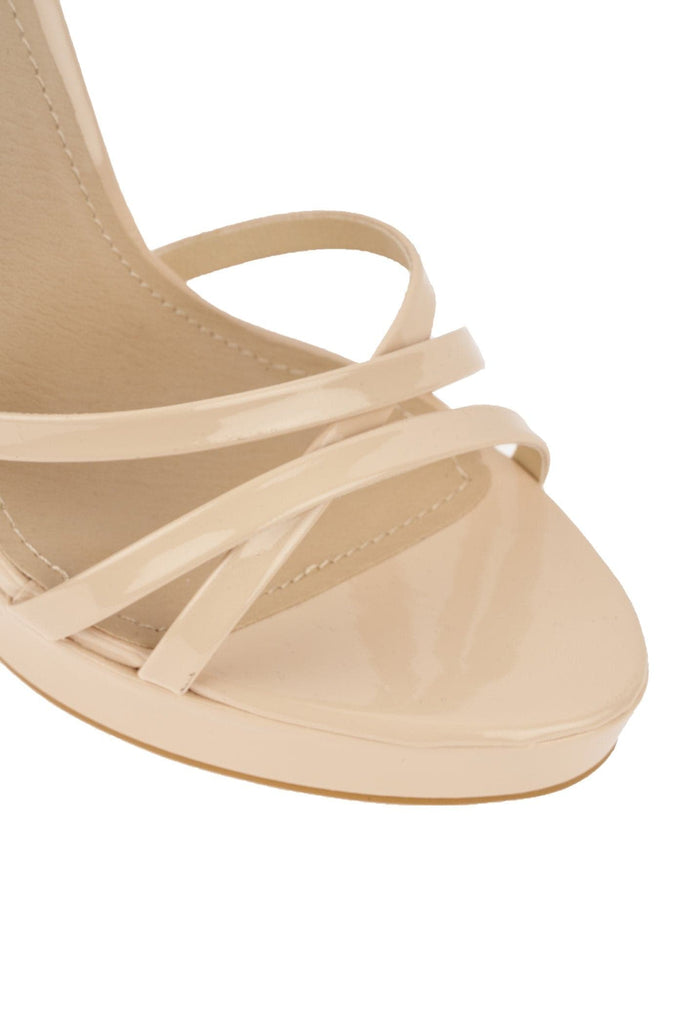 Amelia Crossover Strap Platform Sandal in Nude Patent Heels Miss Diva 