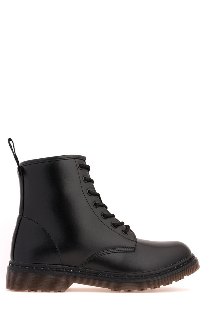 Pria Clear Sole Lace Up Boot in Black Matt Boots Miss Diva 