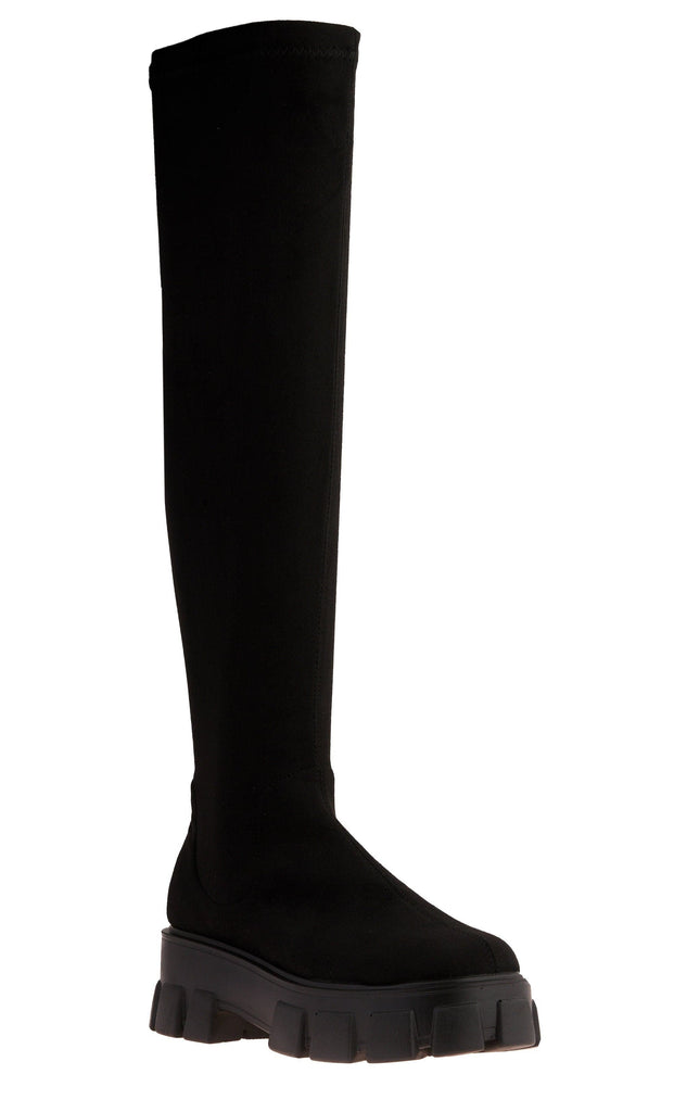 Keely Lycra Stretch OTK Boot in Black Suede Boots Miss Diva 
