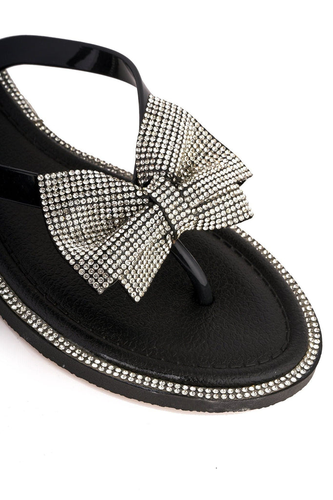 Seychelles Diamante Detail Bow Flip Flop in Black Sandals Miss Diva Black 8 