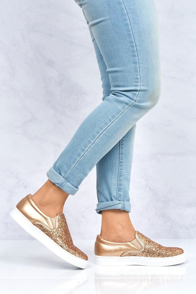 Ritzy Slip On Glitter Skater Pump in Rose Gold Trainers Miss Diva Rose Gold 3 