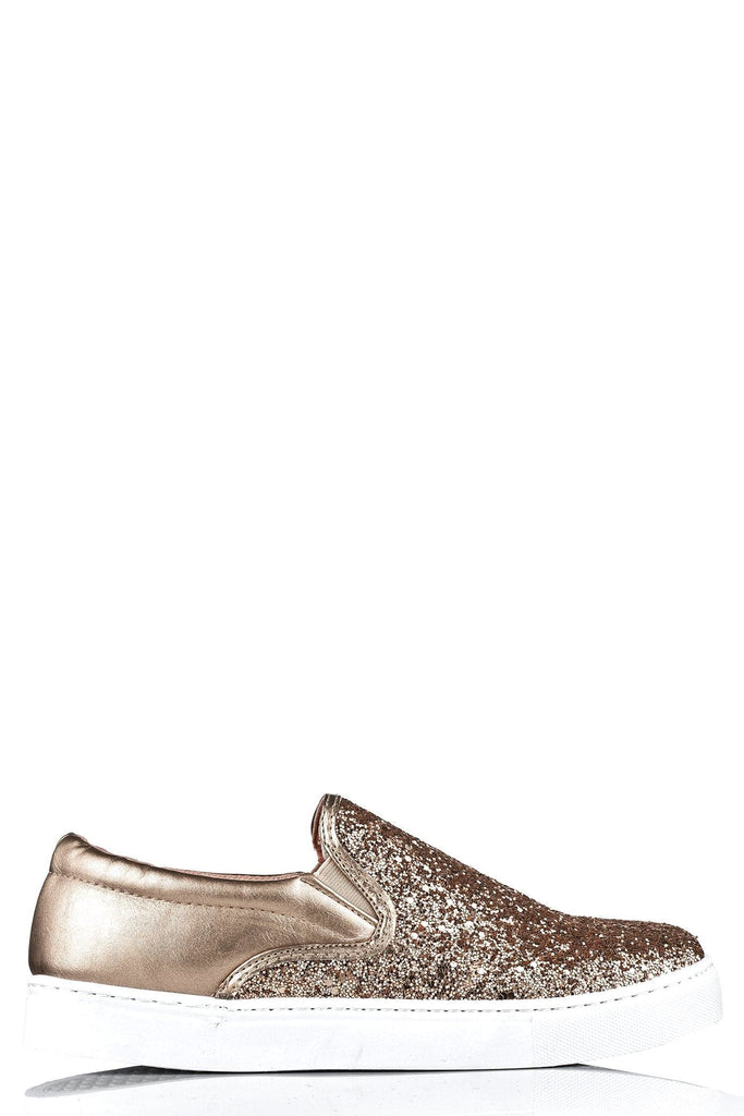 Ritzy Slip On Glitter Skater Pump in Rose Gold Trainers Miss Diva 