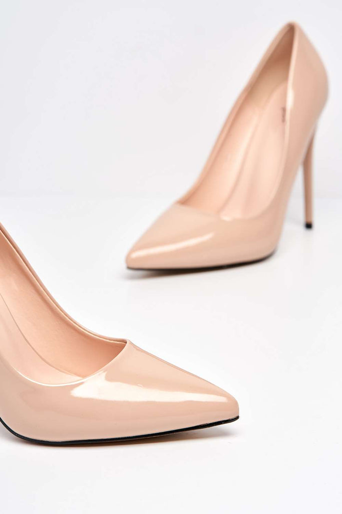 Mila High Stiletto Heel Court Shoe In Nude Patent Heels Miss Diva 