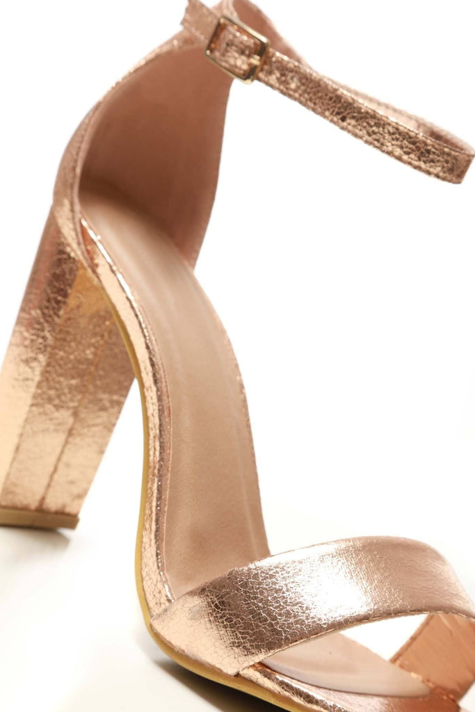 May Barely There Block Heel Ankle Strap Sandal In Rose Gold Heels Miss Diva 
