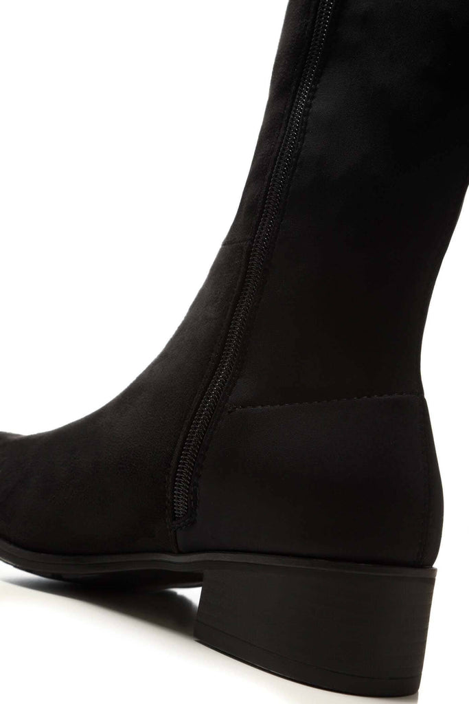 Tyla Over The Knee Elasticated Back Boot in Black Suede Boots Miss Diva 