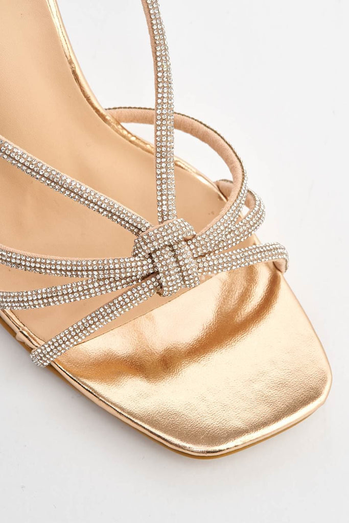 Elliana Diamante Embellished Heeled Sandals in Champagne Heels Miss Diva 