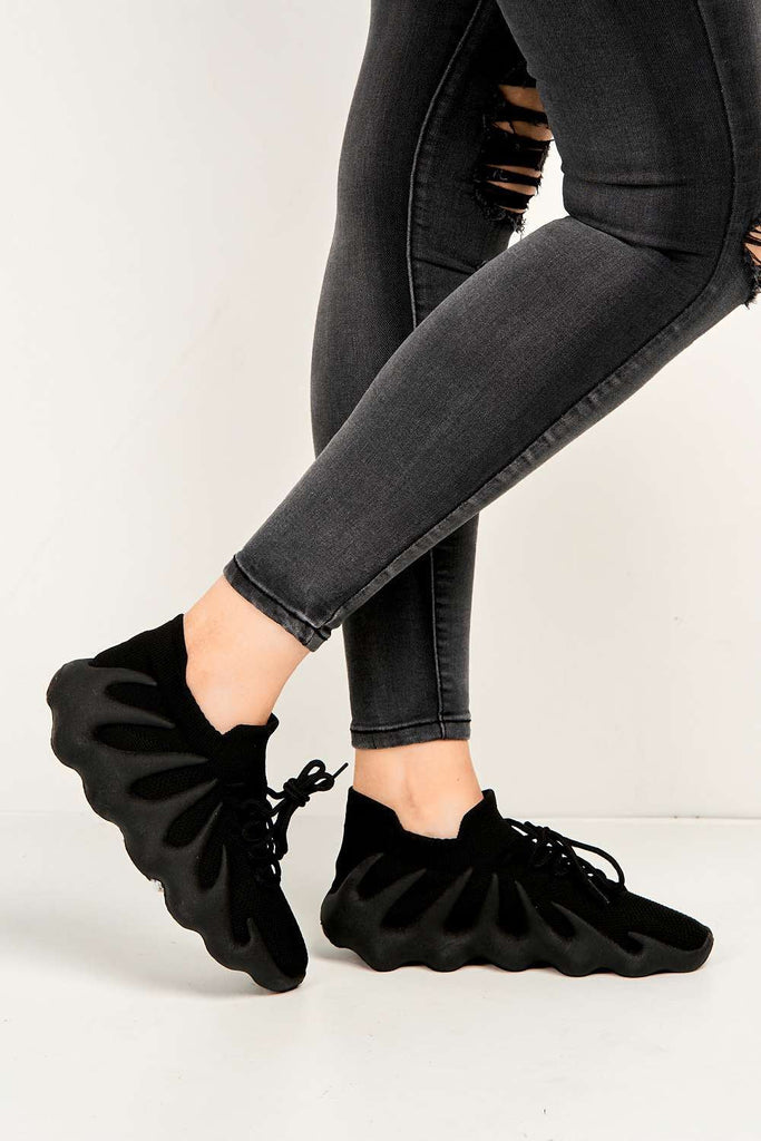 Desirae Structured Sole Lace-up Trainers in Black Trainers Miss Diva 