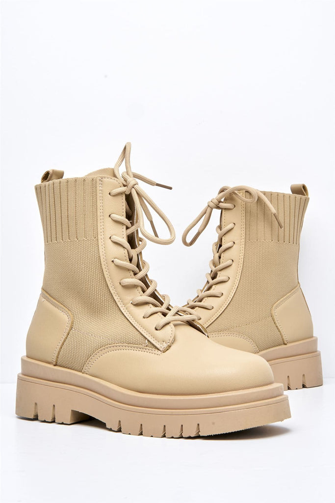 Shoreditch Chunky Lace-up Ankle Boot in Camel Boots Miss Diva 