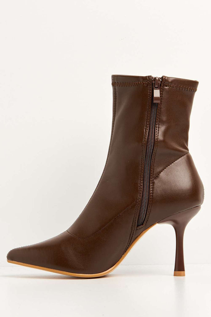 Aayat Pointed Toe Heeled Boots in Brown Boots Miss Diva 