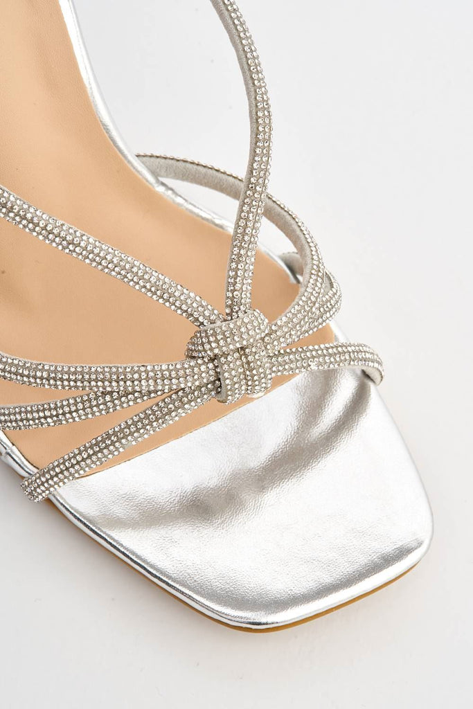 Elliana Diamante Embellished Heeled Sandals in Silver Heels Miss Diva 