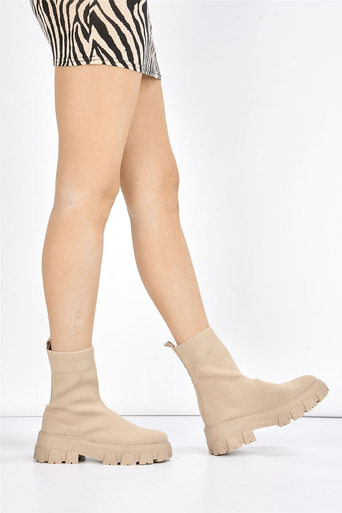 Enid Chunky Sock Boot in Cream Boots Miss Diva 