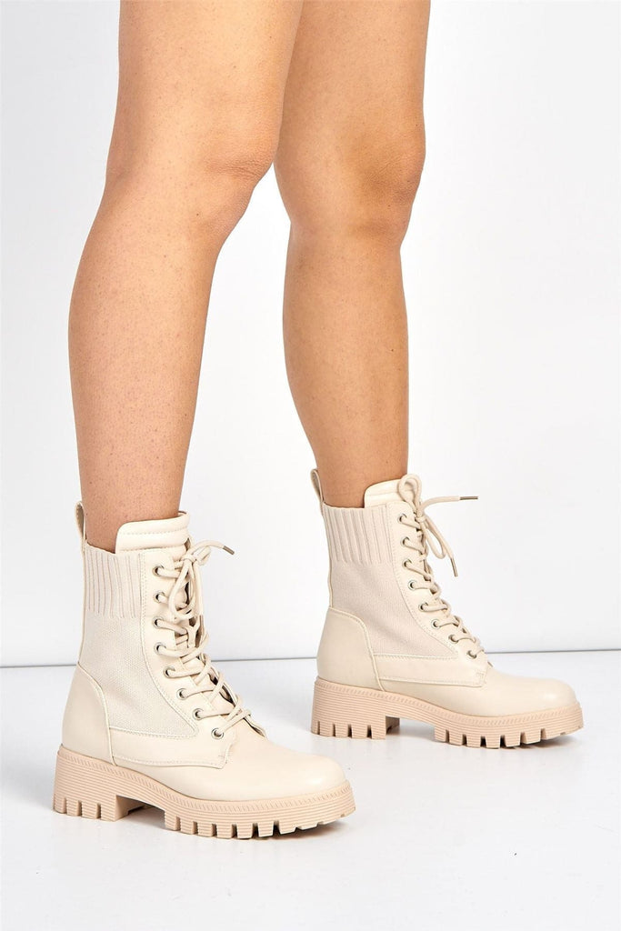 Frankii Lace-up Ankle Boot in Beige Boots Miss Diva 