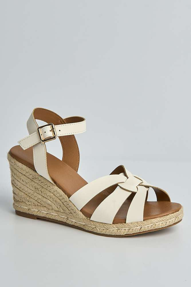 Faye Anklestrap Open Toe Wedge Sandals in White