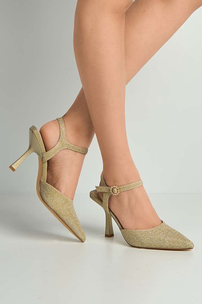 Mysoft Women's Gold Ankle Strap Pumps - Pointed Toe Low Heel Dress Sandals For Wedding, Party, Prom
