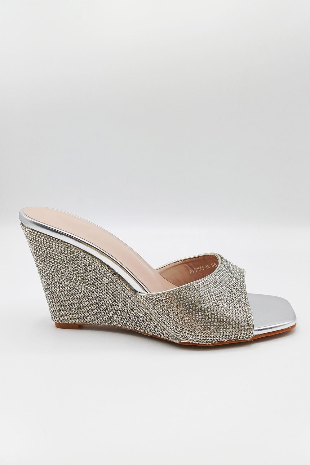 Natassia Diamante Encrusted Slip On Wedges in Silver – Miss Diva