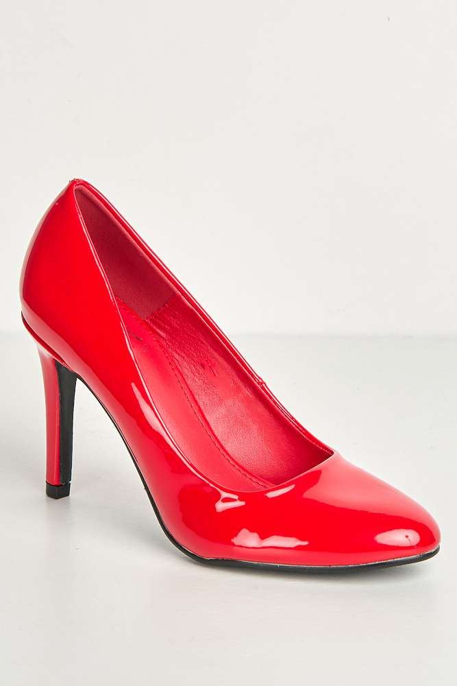 Pippa Round Toe Mid Stiletto Heeled Court Shoes in Red – Miss Diva