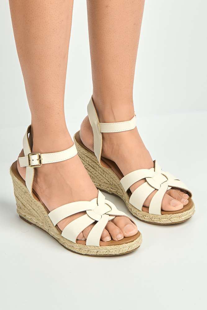 Faye Anklestrap Open Toe Wedge Sandals in White
