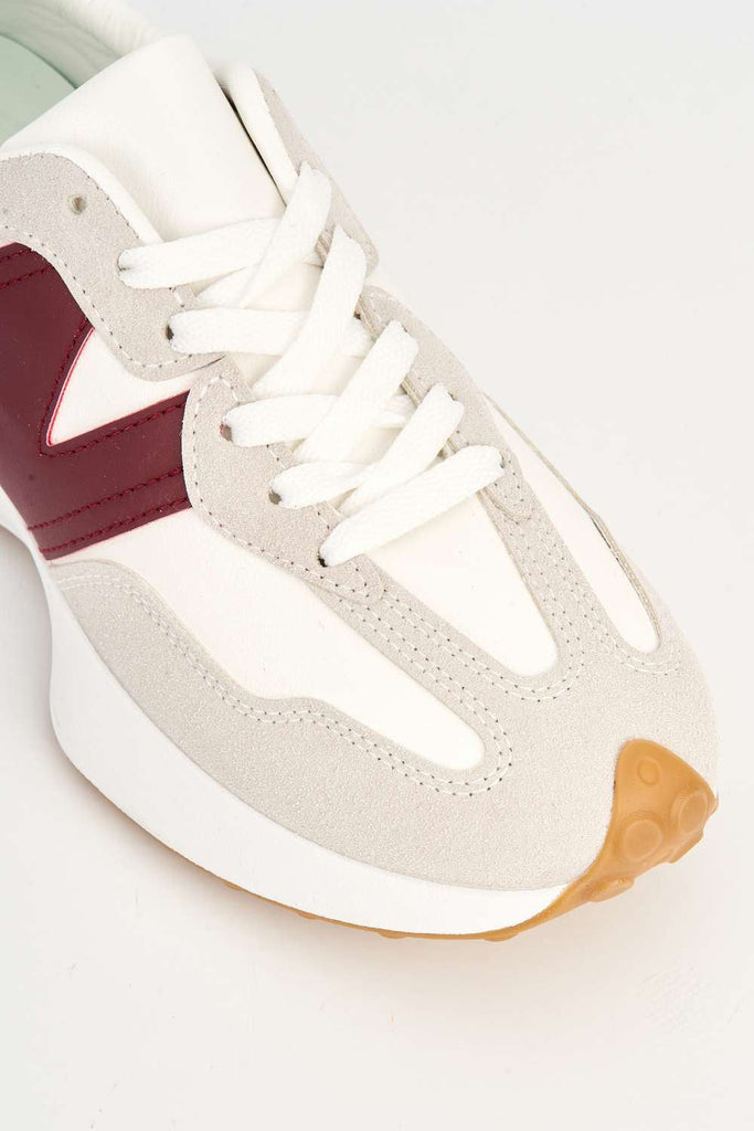 Flexi Two-Tone PU Detail Lace-up Trainers in White / Red Trainers Miss Diva 