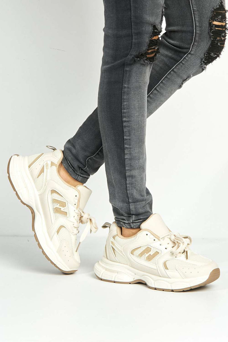 Nina Patterned Chunky Sole Trainers in Beige – Miss Diva