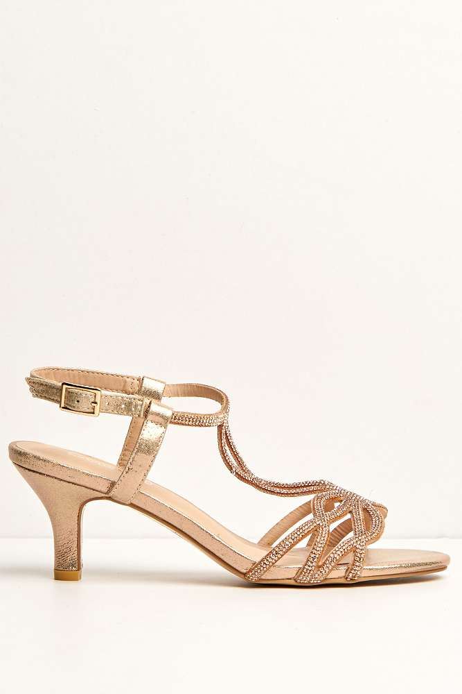Lumina Low Heel Diamante Swirl Sandal in Rose Gold Miss Diva Lumina Low Heel Diamante Swirl Sandal in Rose Gold Miss Diva