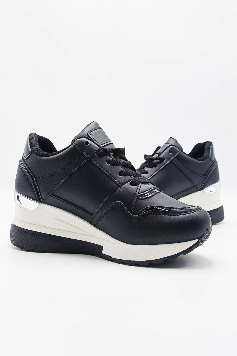 Merdi Zip Detail Lace Up Trainers in Black – Miss Diva