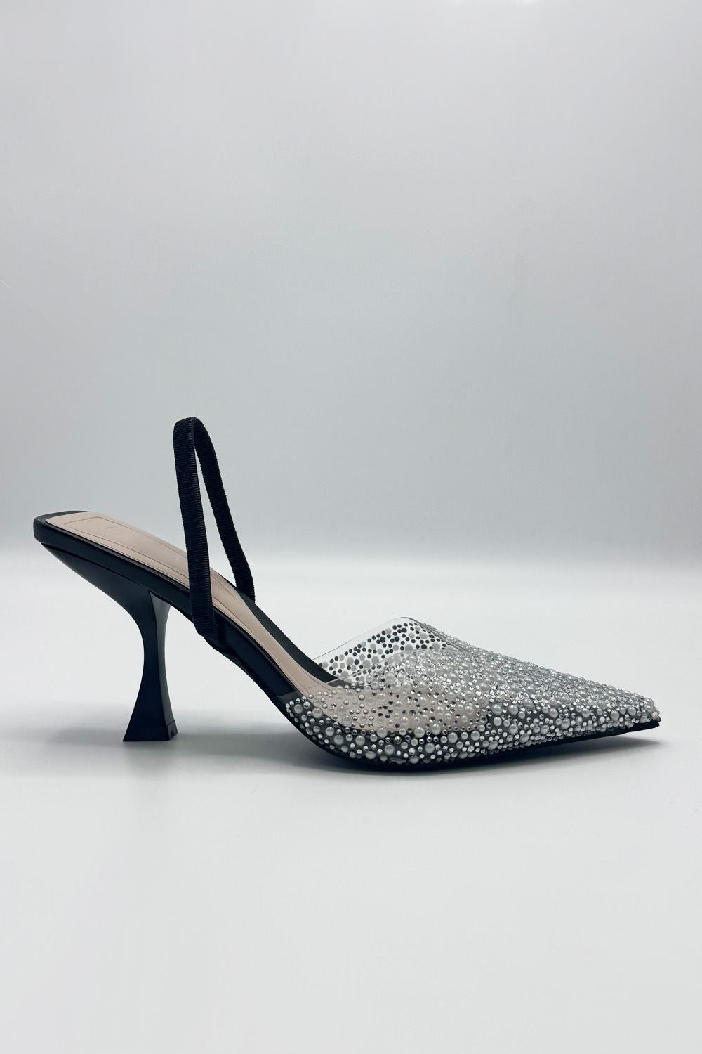 Juliana Pointed Toe Pearl Embellished Court Shoes in Black – Miss Diva