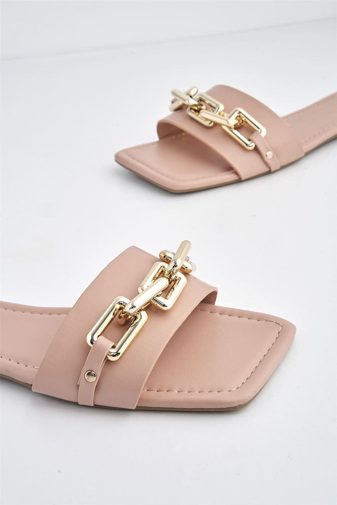Harlow Statement Chain Flat Sandal in Pink Flats Miss Diva 
