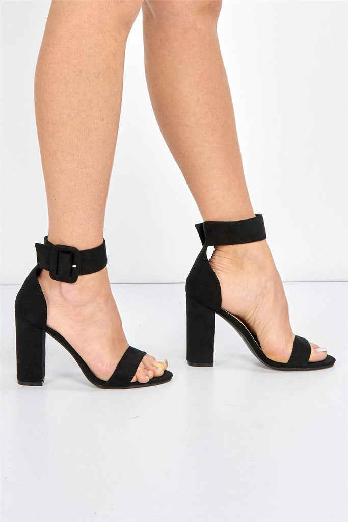 Como Ankle-strap Block Heels in Black Suede Heels Miss Diva 