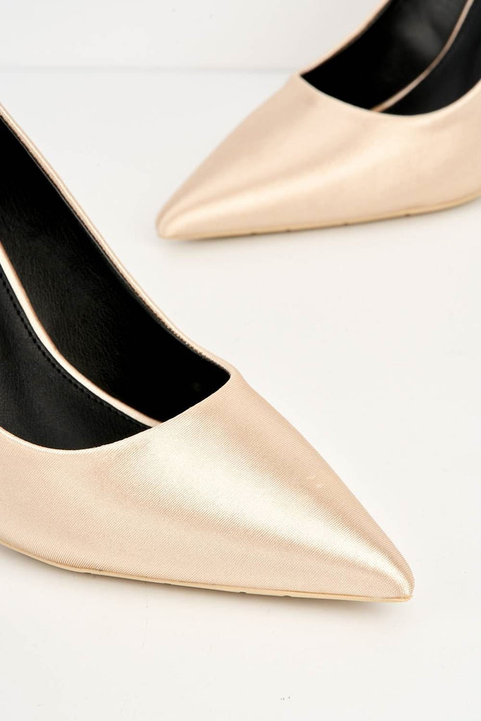 Rasso Satin Finish Pointed Toe Court Shoes in Beige Heels Miss Diva 