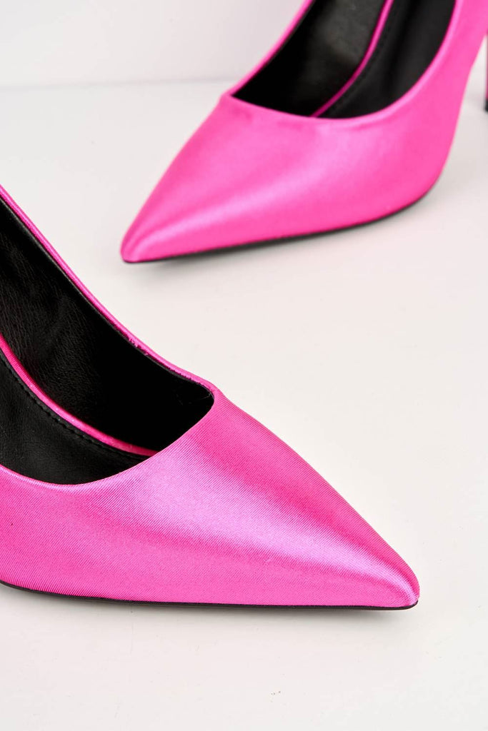 Rasso Satin Finish Pointed Toe Court Shoes in Fuchsia Heels Miss Diva 